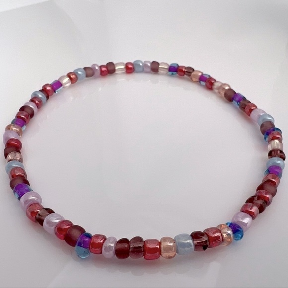 STRETCH Beaded Anklet Purple Red Pink Size 9 - Picture 8 of 15